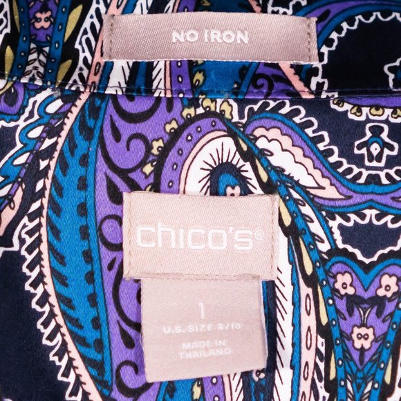 Chico's Women's Dress Shirt Collared Button Up Paisley Long Sleeve Top 1 US M/8 - Picture 3 of 10